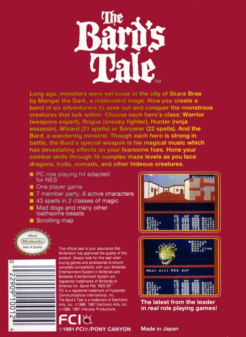 Bard's Tale box art for Famicom